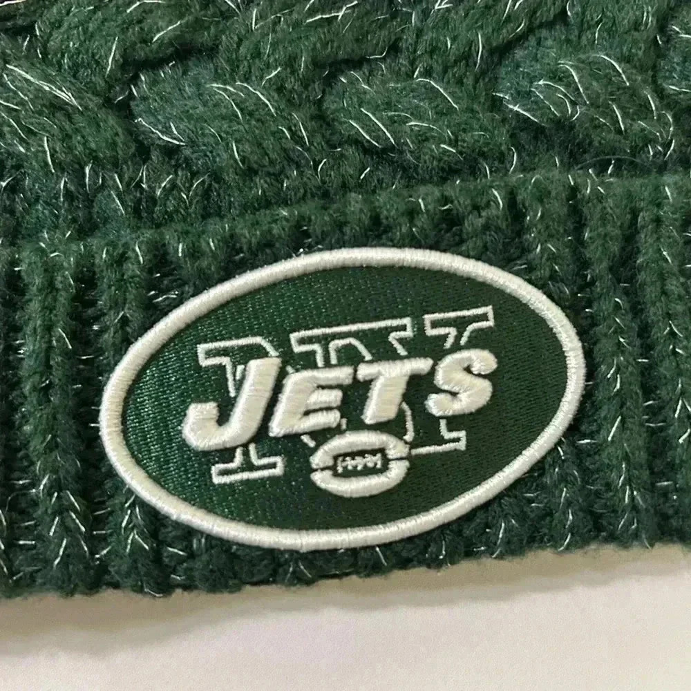 New Era New York Jets NFL Pom Chunky Knit Hat On Field Sideline Beanie Hat Women - Picture 2 of 3